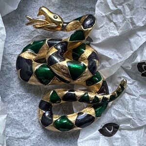 NEW Erwin Pearl Elegant Gold and Green Snake Brooch